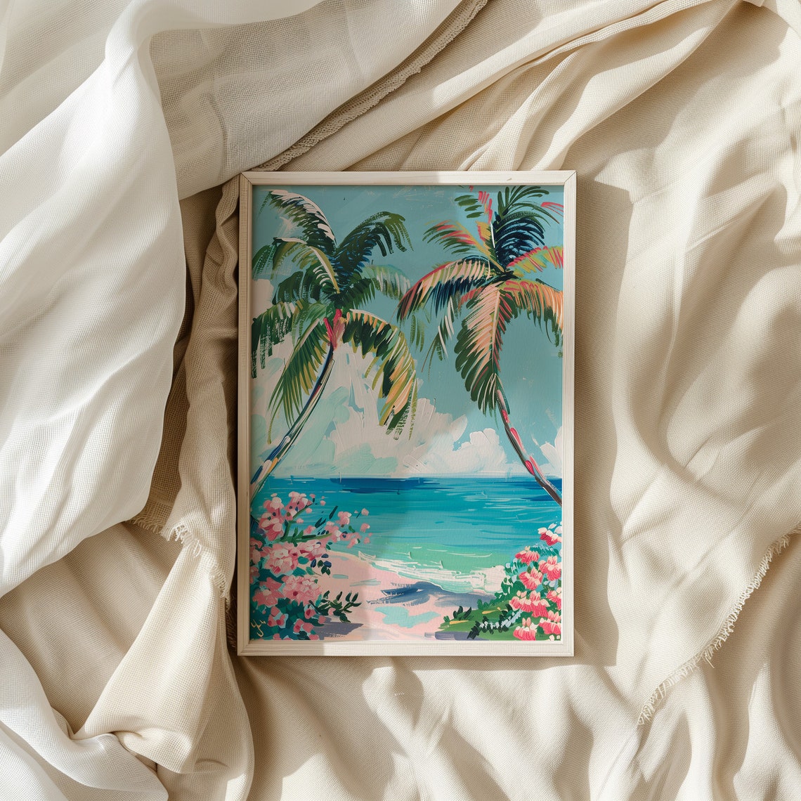 Colorful Palm Tree Tropical Beach Painting Coastal Art Poster - Image 3