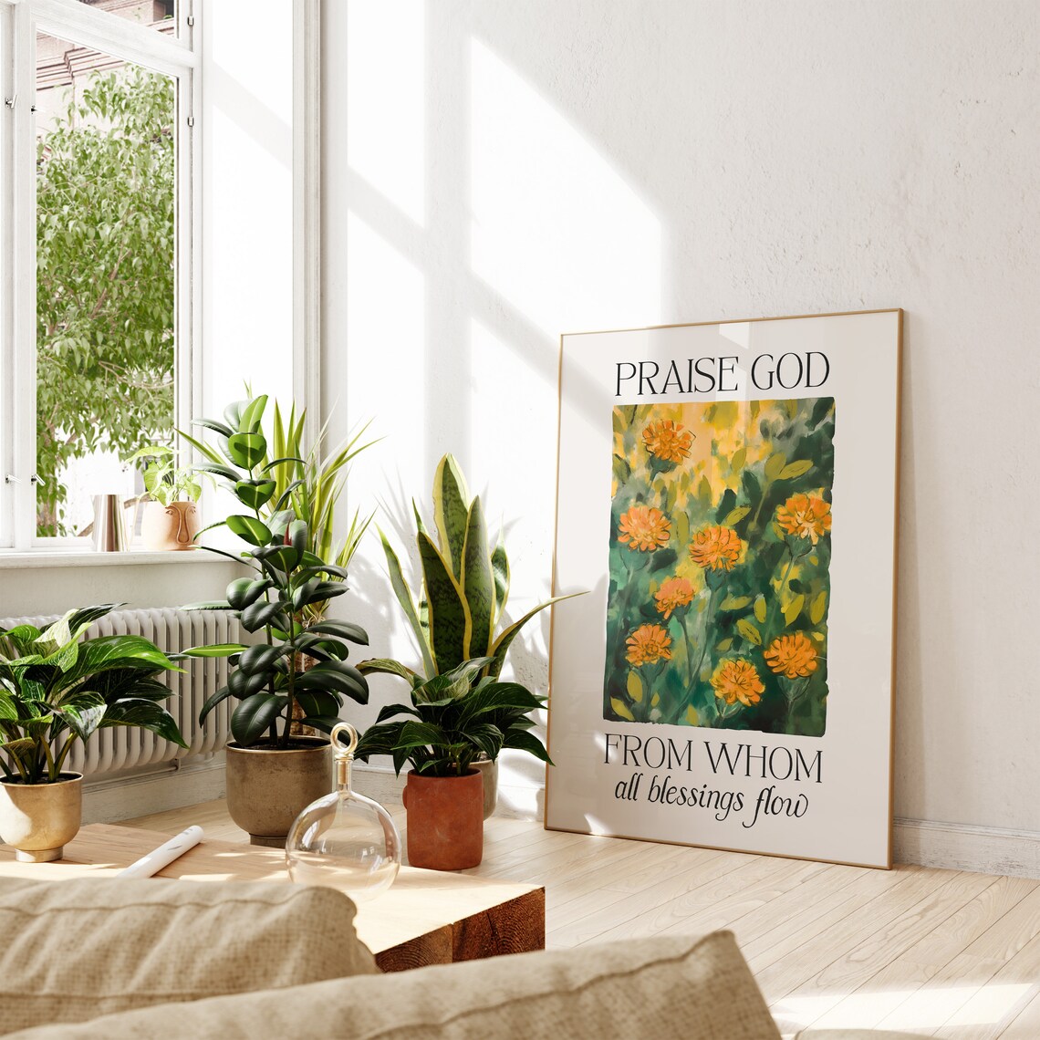 Praise God from Whom All Blessings Flow Orange Marigold Floral Art Poster - Image 4