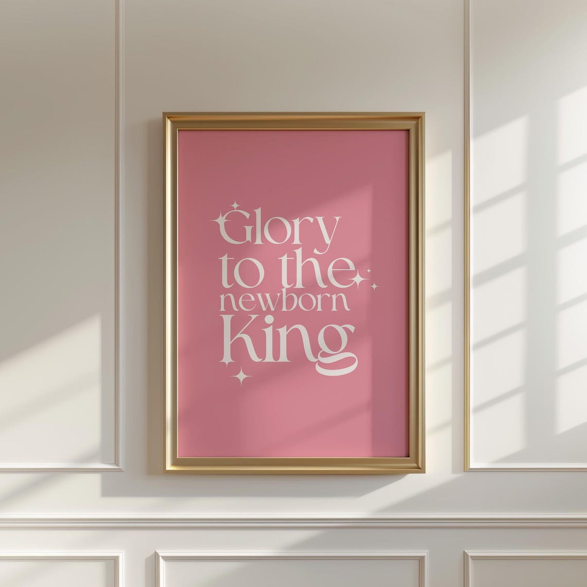 Glory To The Newborn King Pink Typography Christmas Decor Poster