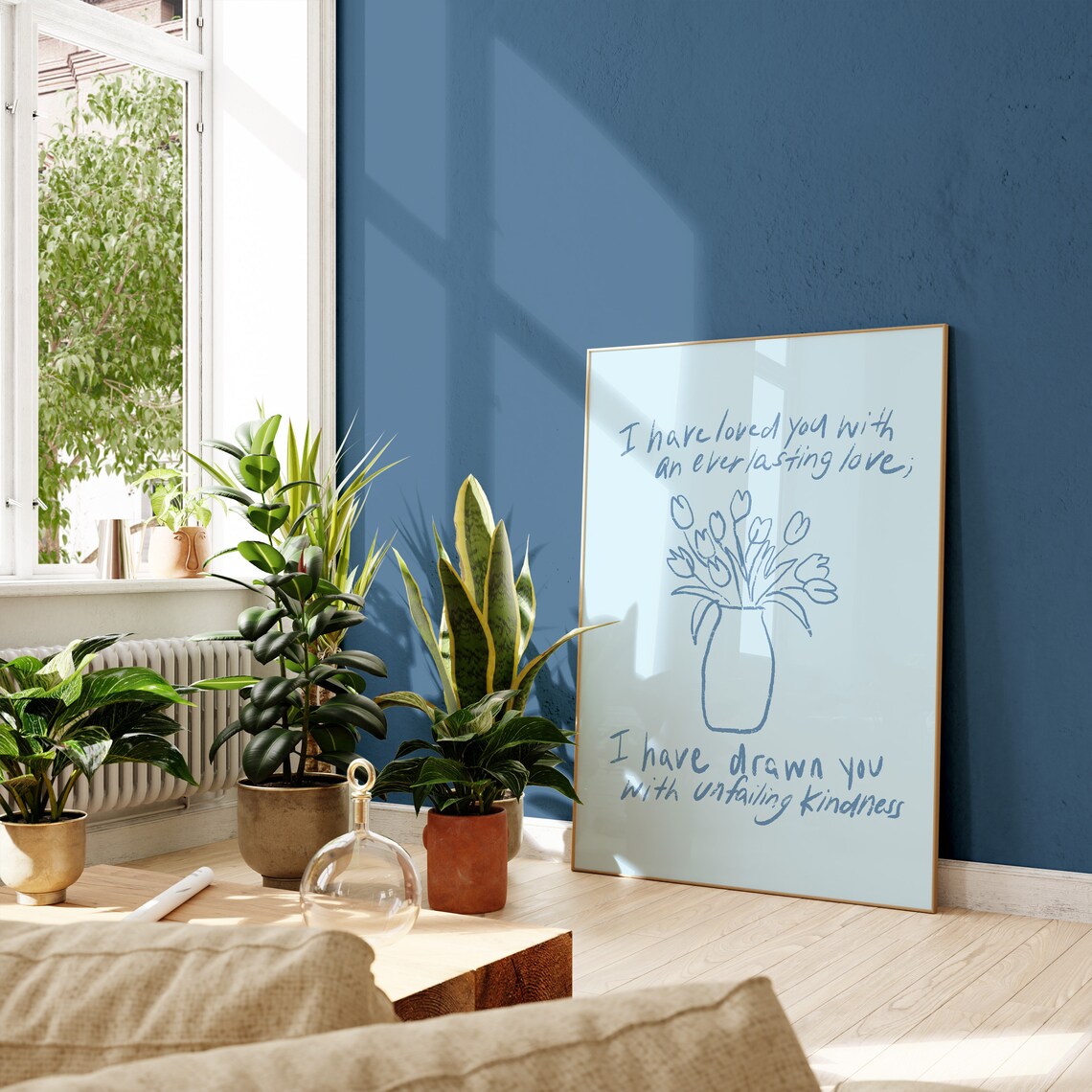 I Have Loved You With Everlasting Love Blue Floral Christian Poster - Image 4