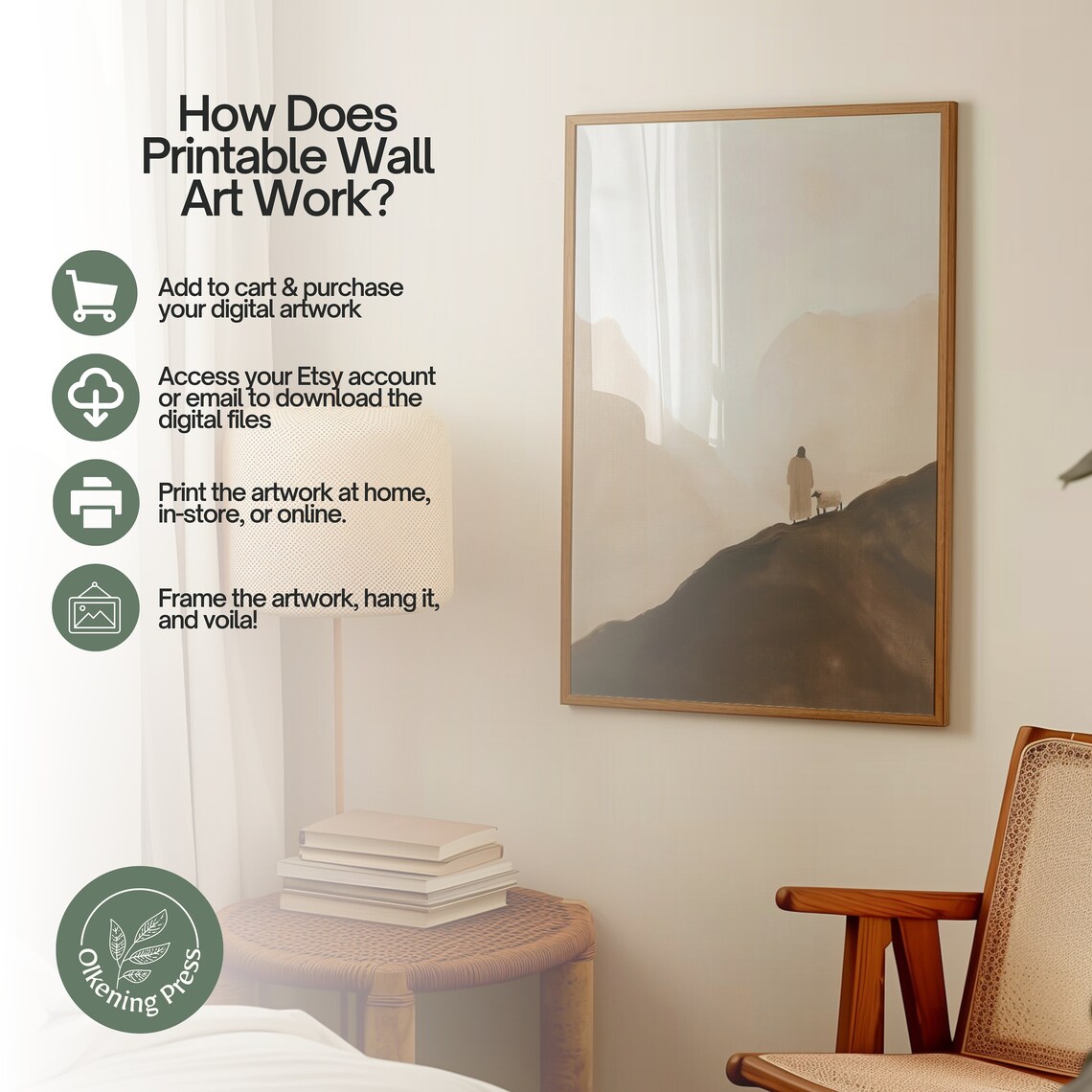 Jesus The Good Shepherd Misty Hill Sheep Minimalist Bible Wall Art - Image 4