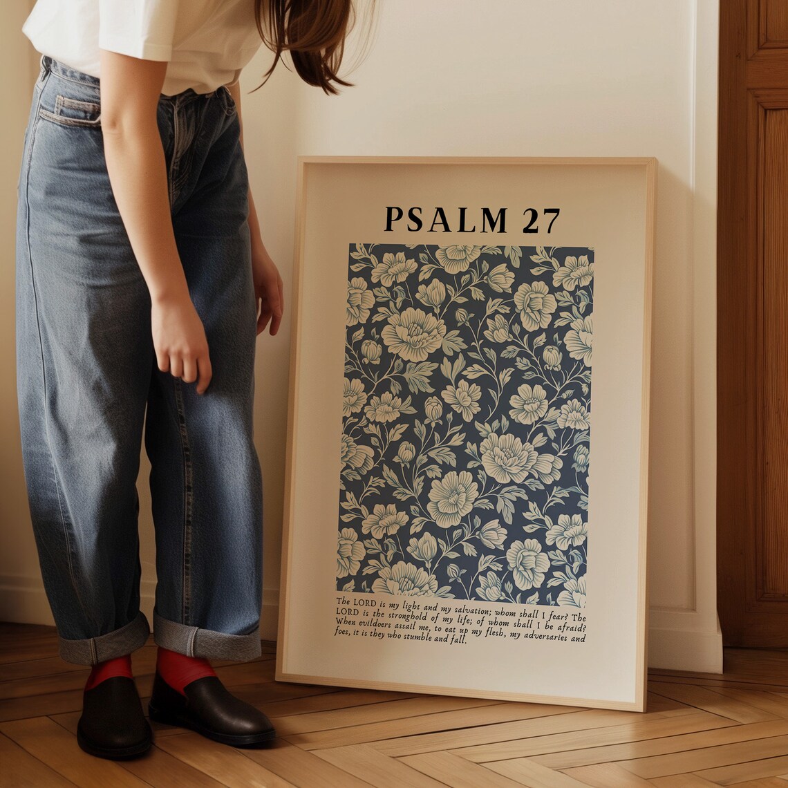 Psalm 27 Navy Vintage Christian Floral Art Print - Image 3