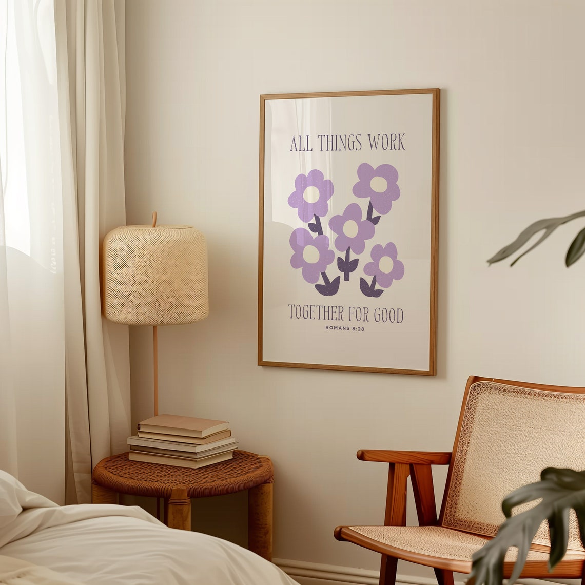Romans 8:28 All Things Work Together for Good Lavender Floral Poster - Image 4