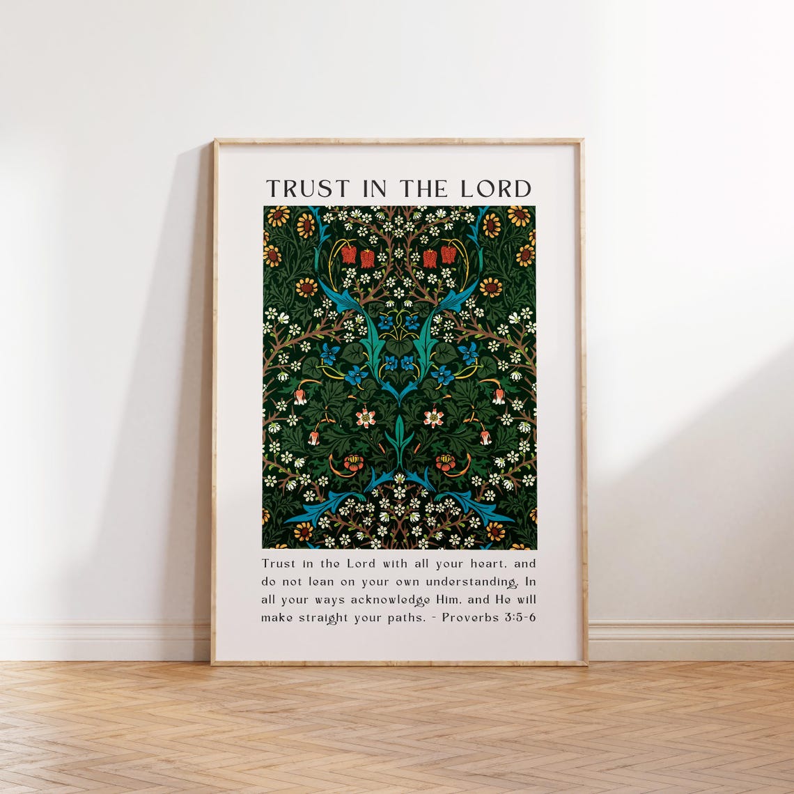 Trust in the Lord Proverbs 3:5-6 William Morris Floral Verse Poster - Image 4