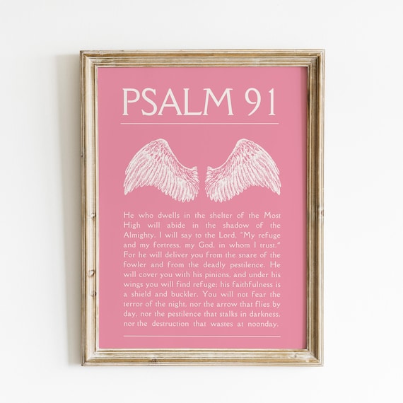 Psalm 91 Angel Wings Shelter of the Most High Pink Scripture Poster