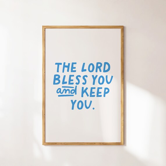 The Lord Bless You And Keep You Blue Bold Lettering Christian Poster