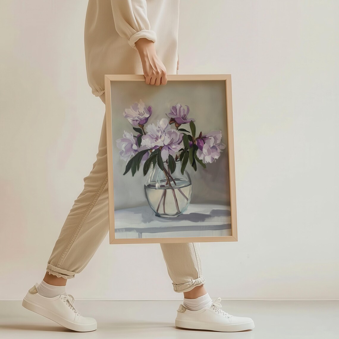 Purple Blossoms Glass Vase Oil Painting Floral Still Life Poster - Image 4