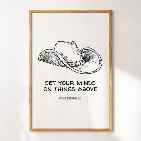 Set Your Mind Western Christian Wall Art Cowboy Decor Bible Verse Poster Christian Apartment Decor Housewarming Gift Prints