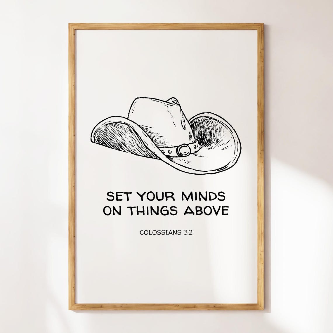 Colossians 3:2 Cowboy Hat Black Line Art Christian Verse Wall Poster