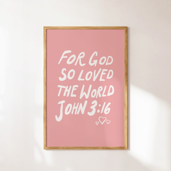 John 316 Christian Wall Art Minimalist Bible Verse Decor Coastal Wall Art Preppy Pink Wall Art Christian Quote Poster