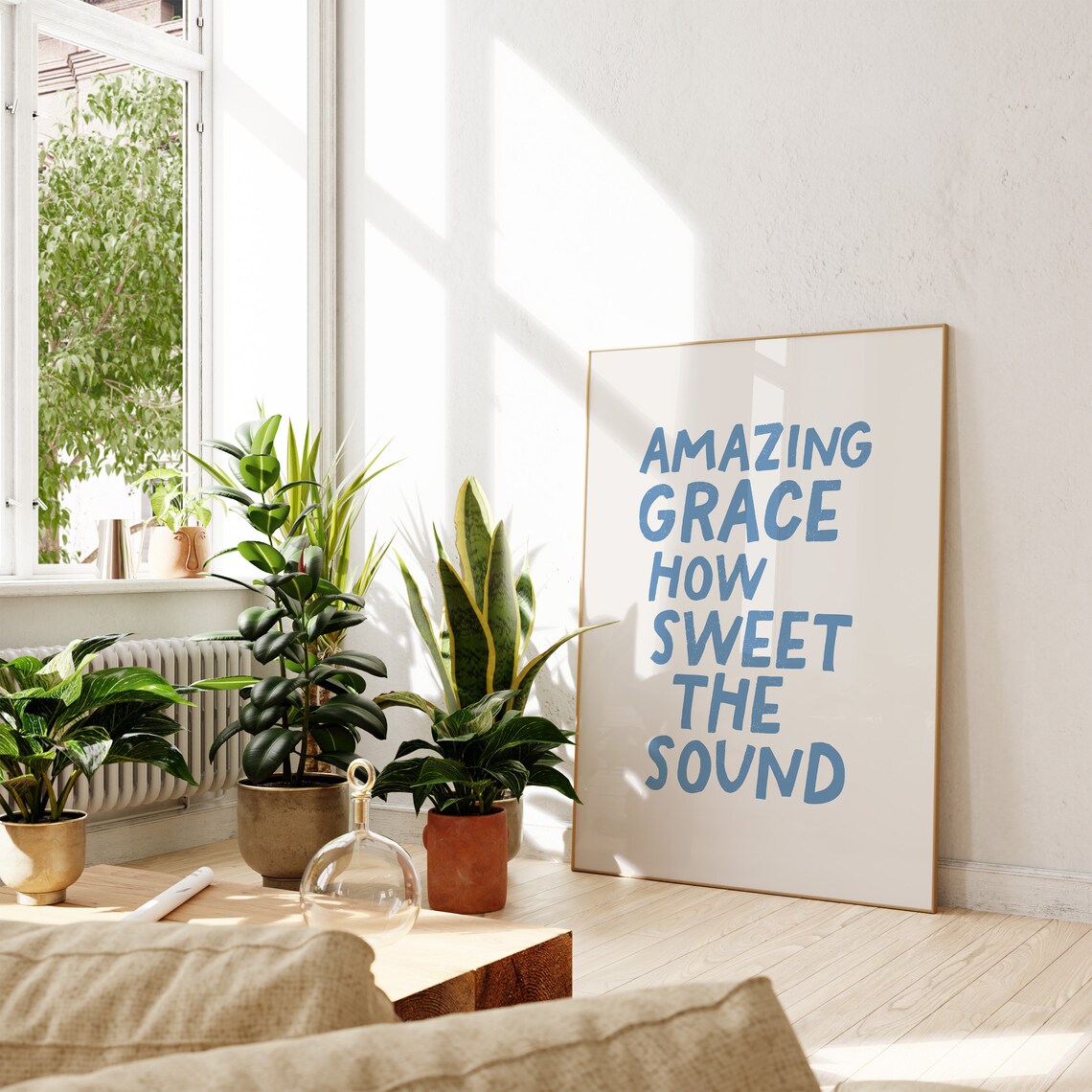 Amazing Grace How Sweet the Sound Blue Typography Hymn Lyric Faith Wall Poster - Image 4