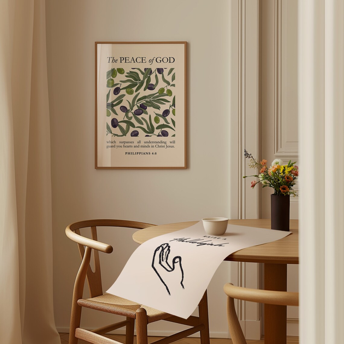The Peace of God Philippians 4:8 Olive Branch Pattern Botanical Verse Poster - Image 3