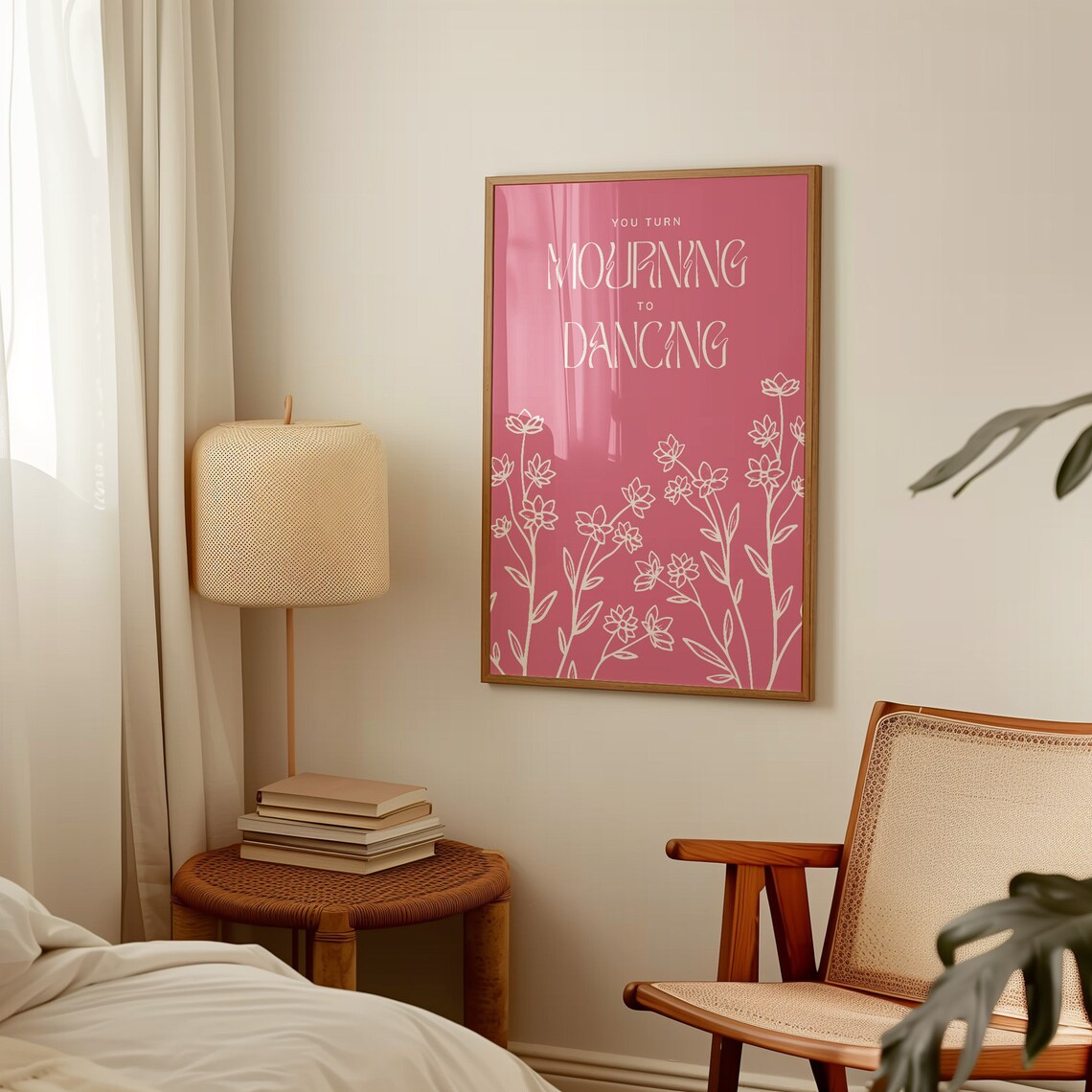 You Turn Mourning To Dancing Pink Floral Minimalist Bible Wall Art - Image 3
