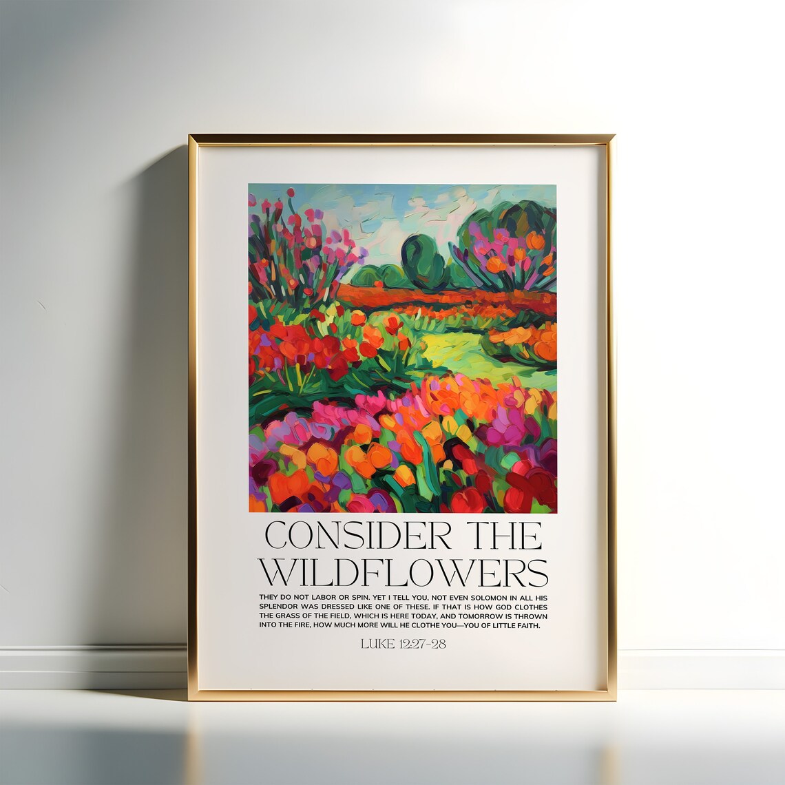 Consider the Wildflowers Luke 12 Floral Field Painting Poster - Image 4