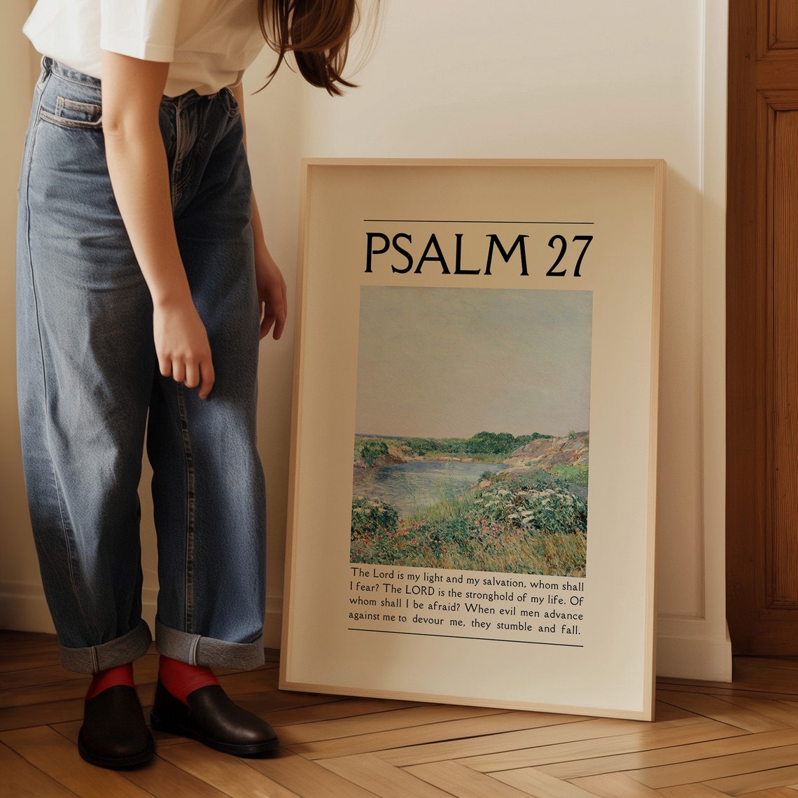 Psalm 27 Impressionist Riverbank Landscape Bible Verse Poster - Image 4