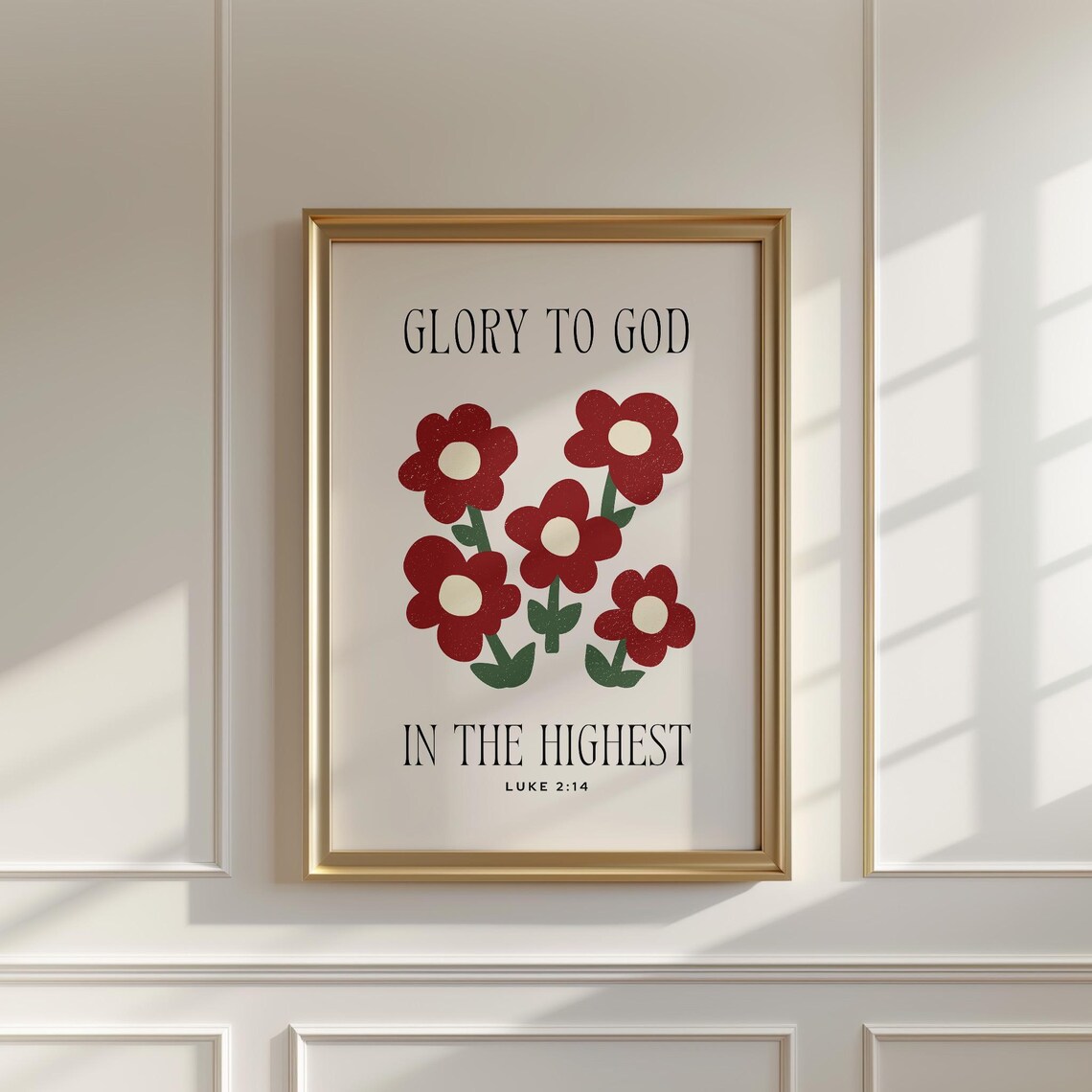 Glory To God In The Highest Luke 2:14 Red Retro Flower Poster - Image 3