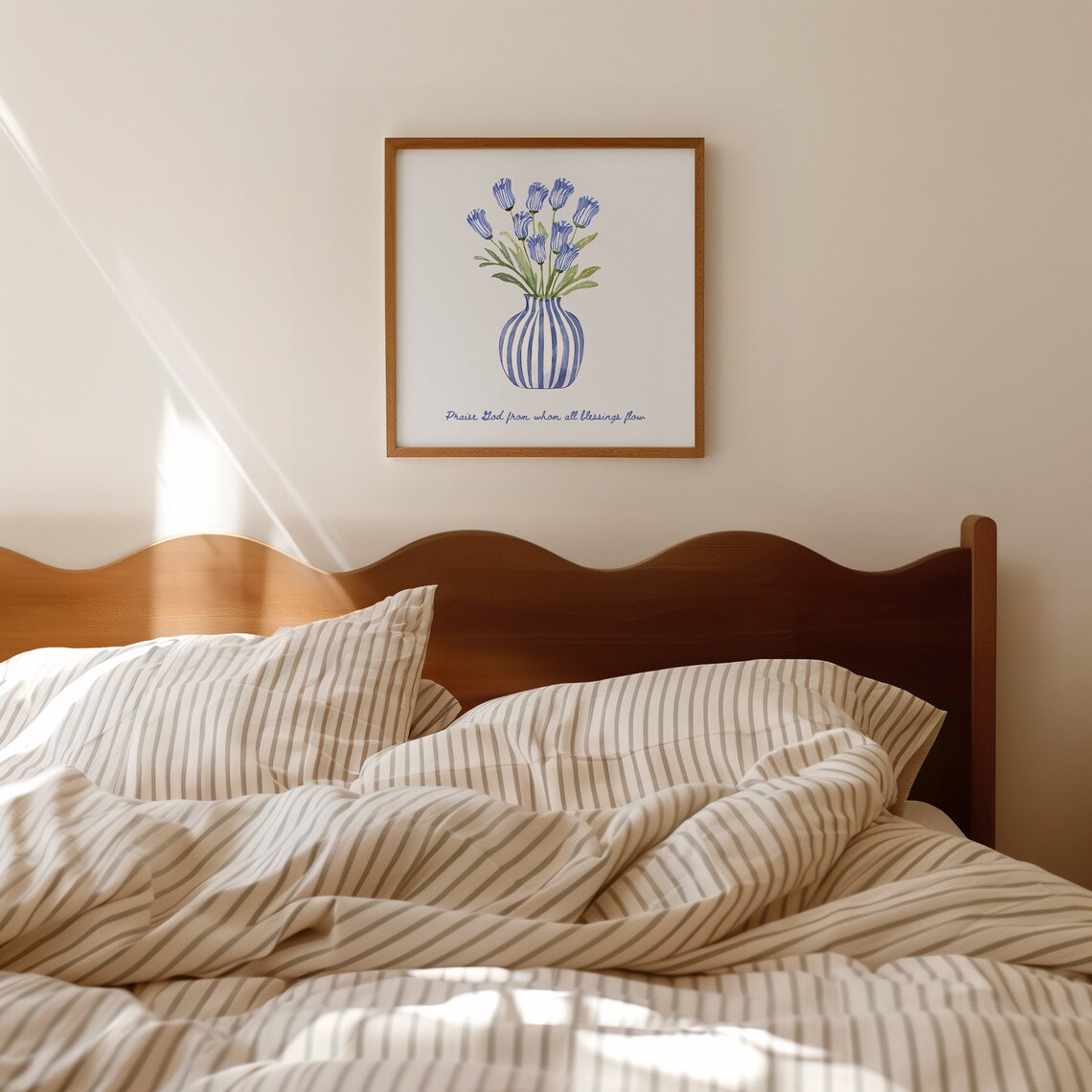 Praise God From Whom All Blessings Flow Blue Floral Art Poster - Image 3