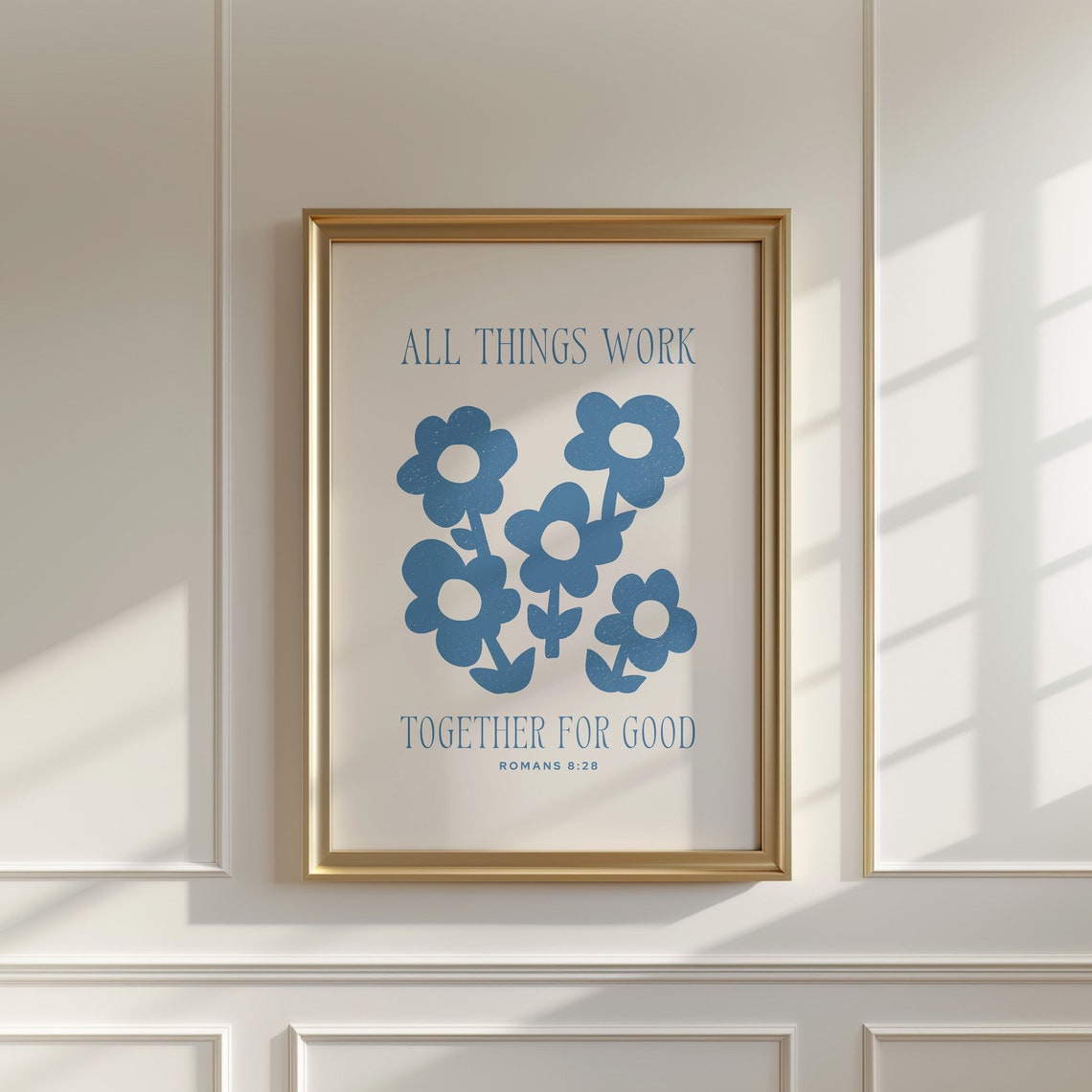 Romans 8:28 All Things Work Together for Good Blue Floral Poster - Image 3