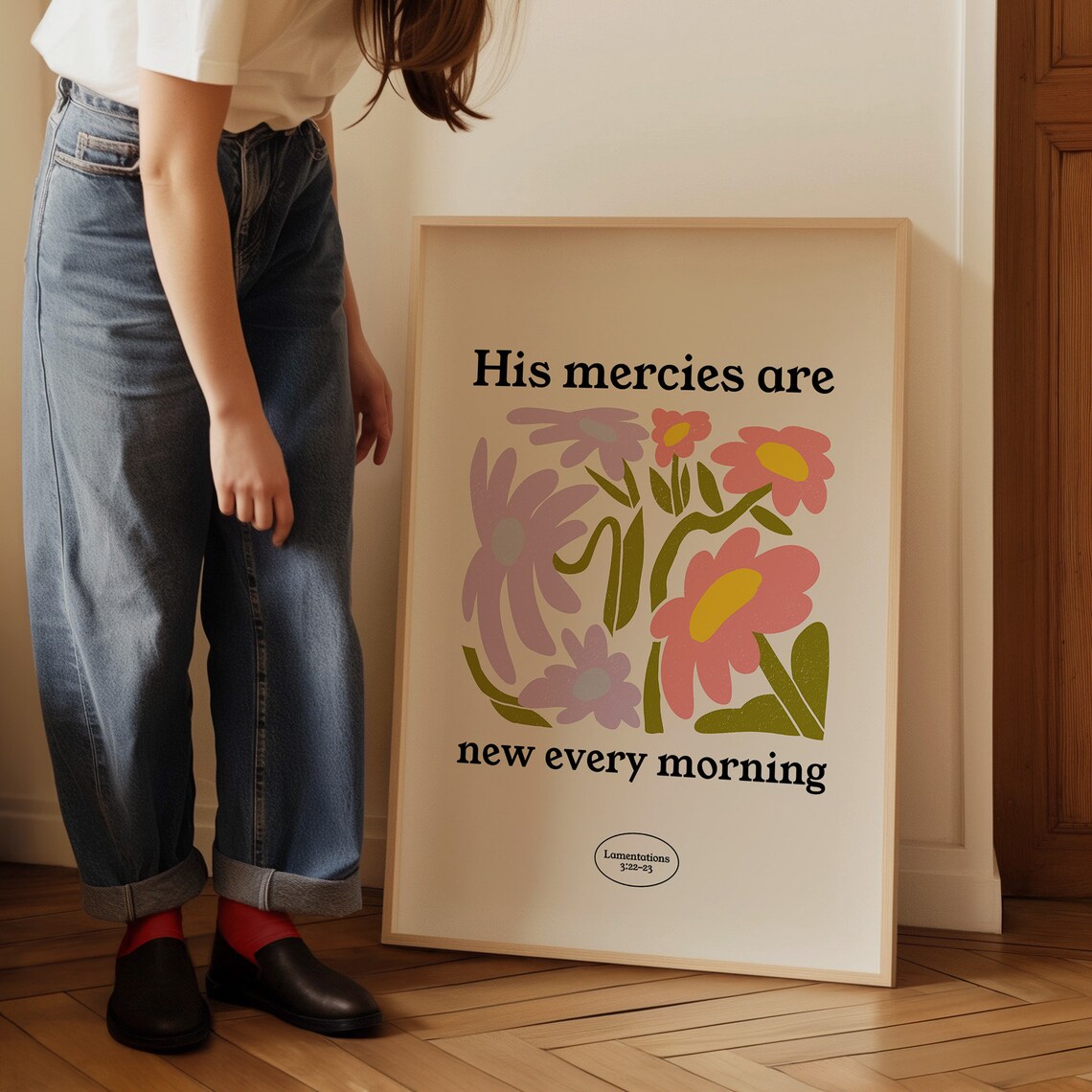 His Mercies Are New Every Morning Pink Floral Lamentations Wall Art - Image 2