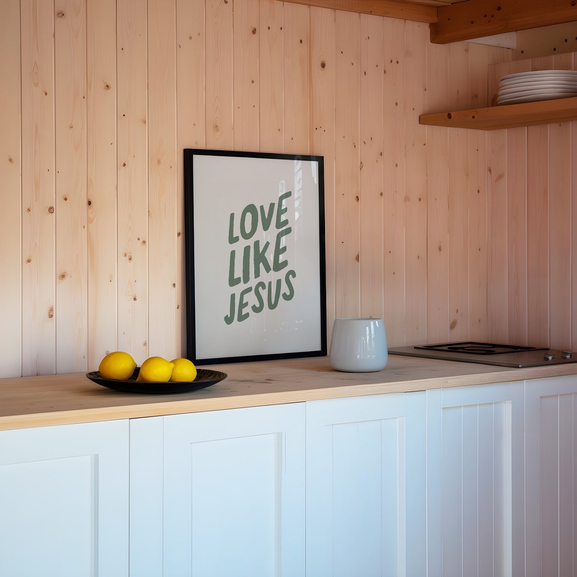 Love Like Jesus Sage Brush Lettering Cream Background Poster - Image 3