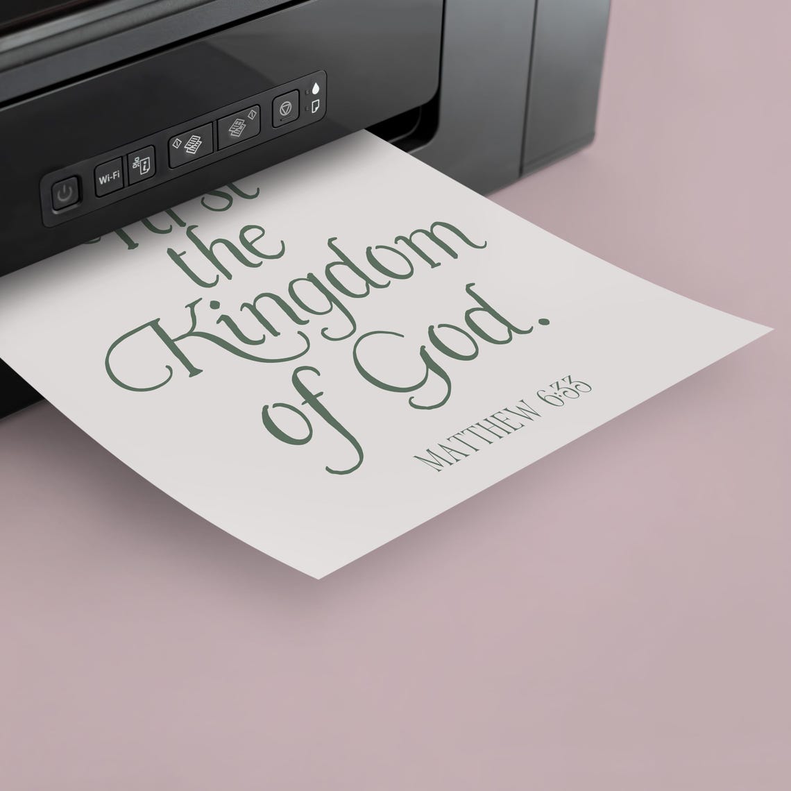 Matthew 6:33 Seek First the Kingdom of God Green Script Bible Poster - Image 3