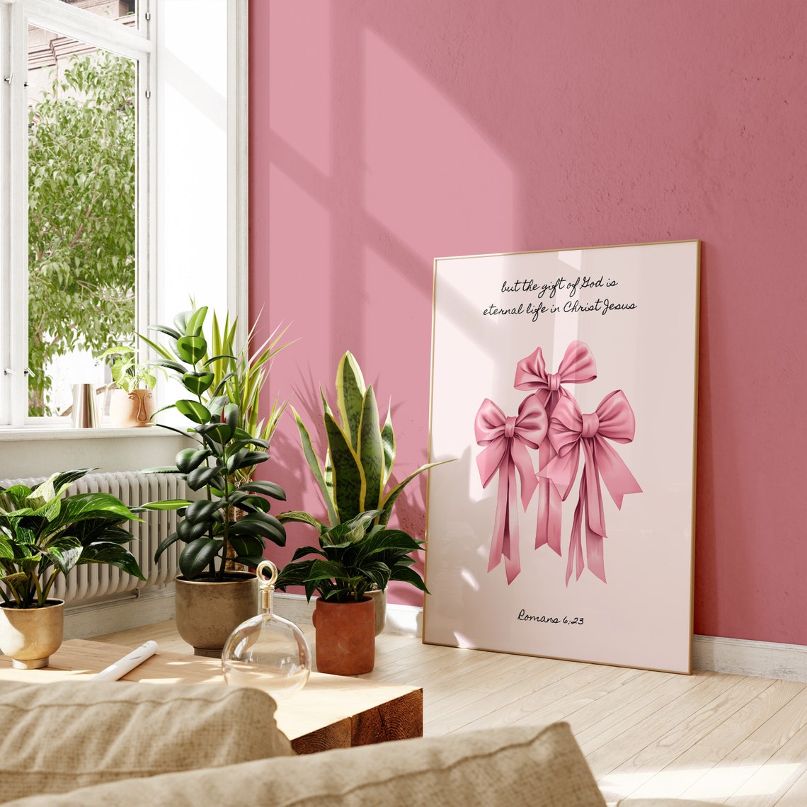 Gift Of God Is Eternal Life Romans 6:23 Pink Bow Coquette Poster - Image 4