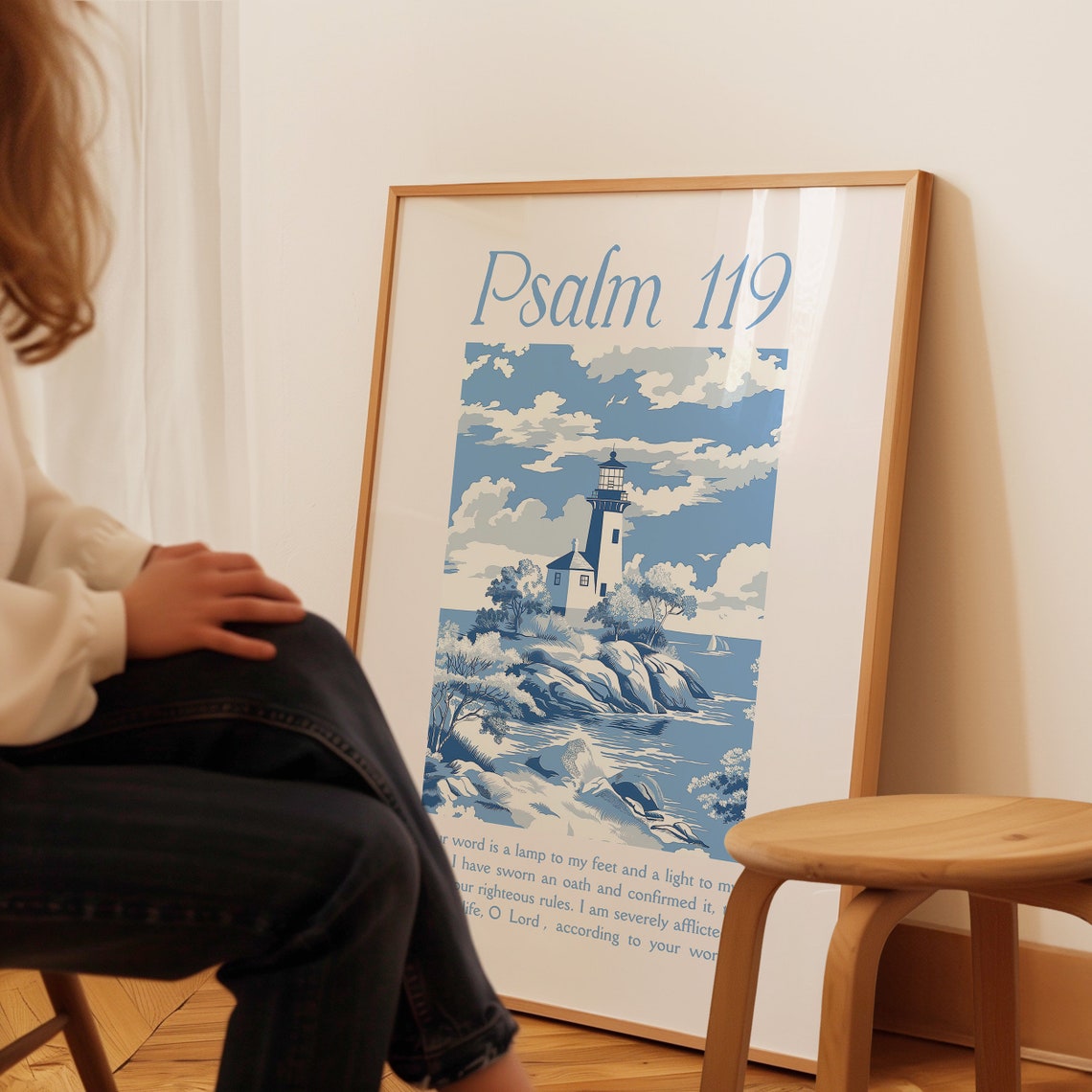 Psalm 119 Christian Wall Art Vintage Toile Pattern Bible Verse Wall Art Art Coastal Wall Art - Image 3