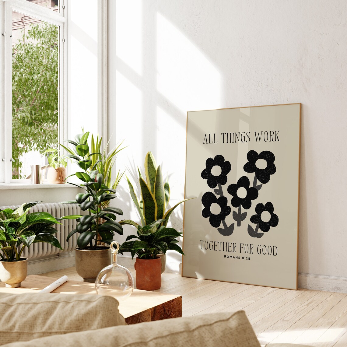 Romans 8:28 Christian Wall Art, Neutral Minimalist Print - Image 3