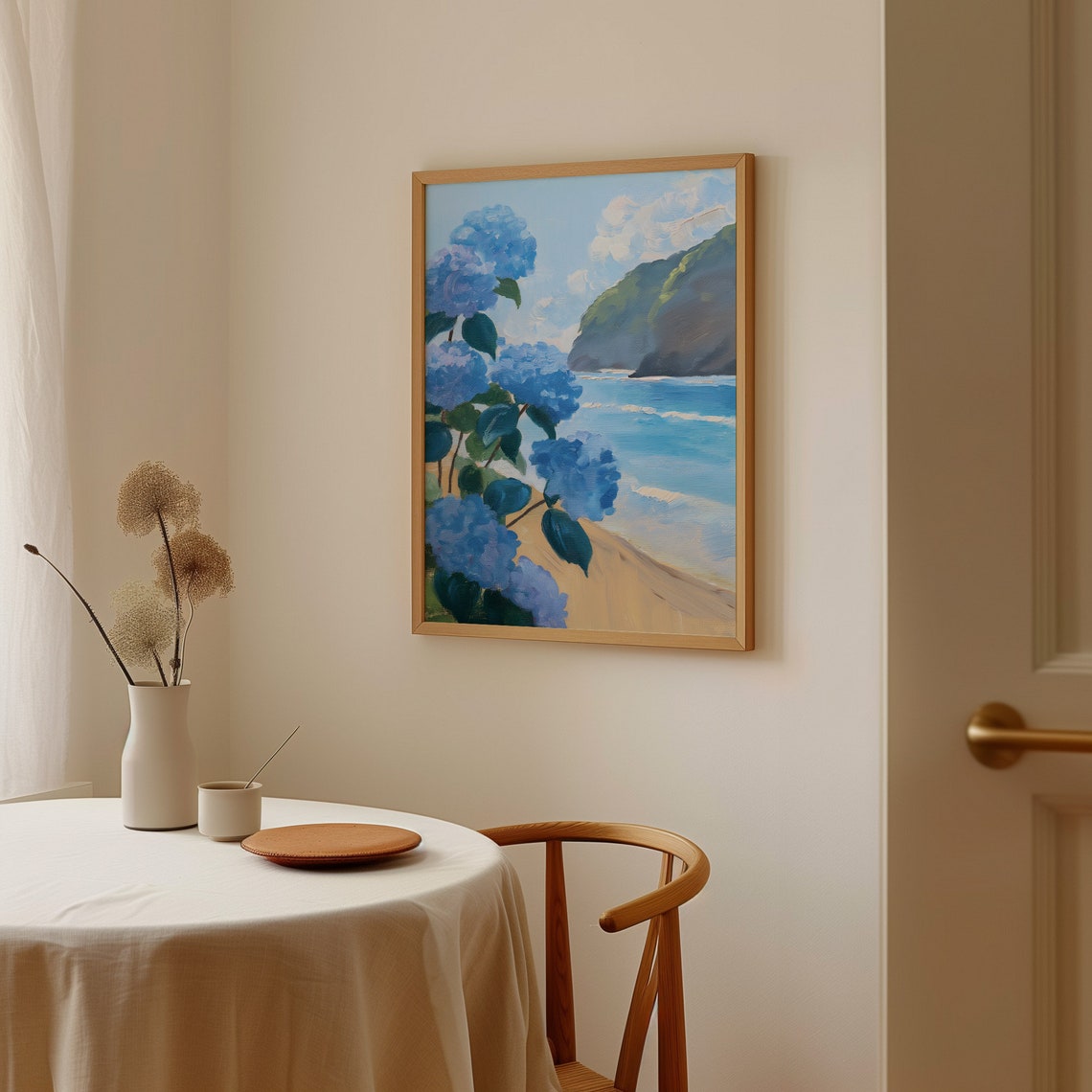 Blue Hydrangeas Coastal Ocean Painting Seaside Floral Poster - Image 3