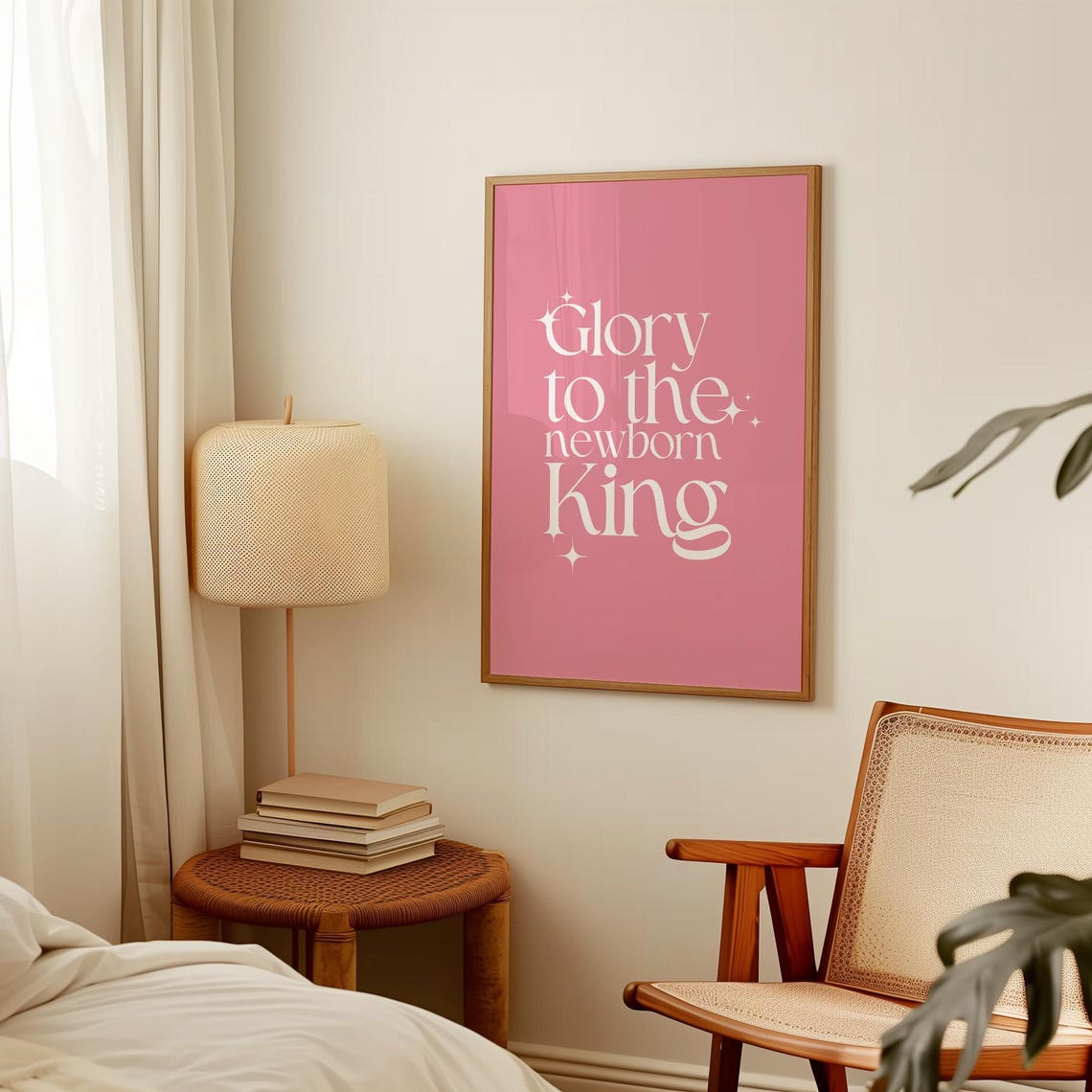 Glory To The Newborn King Pink Typography Christmas Decor Poster - Image 2