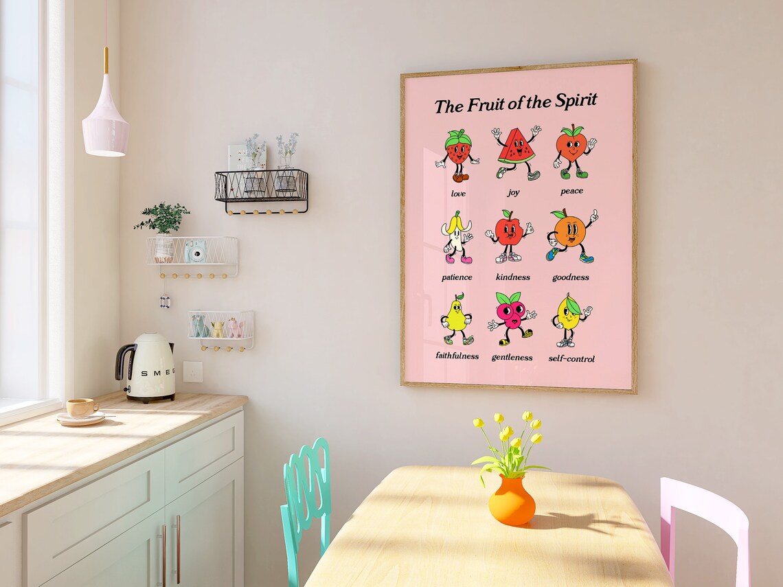 Fruit of the Spirit Pink Retro Mascot Fruit Character Poster - Image 3