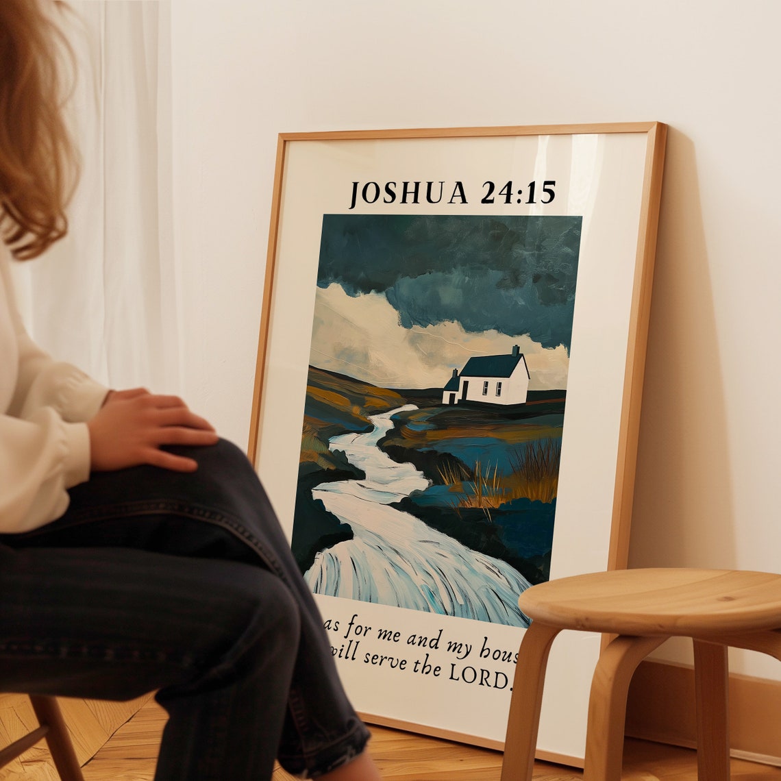 Joshua 24 15 We Will Serve The Lord Moody Cottage Stream Bible Poster - Image 2