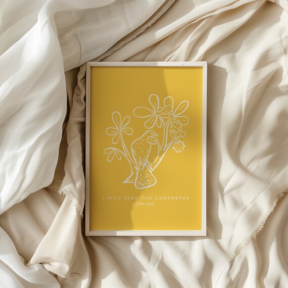 I Will Send the Comforter John 14 Dove Bold Mustard Poster Art