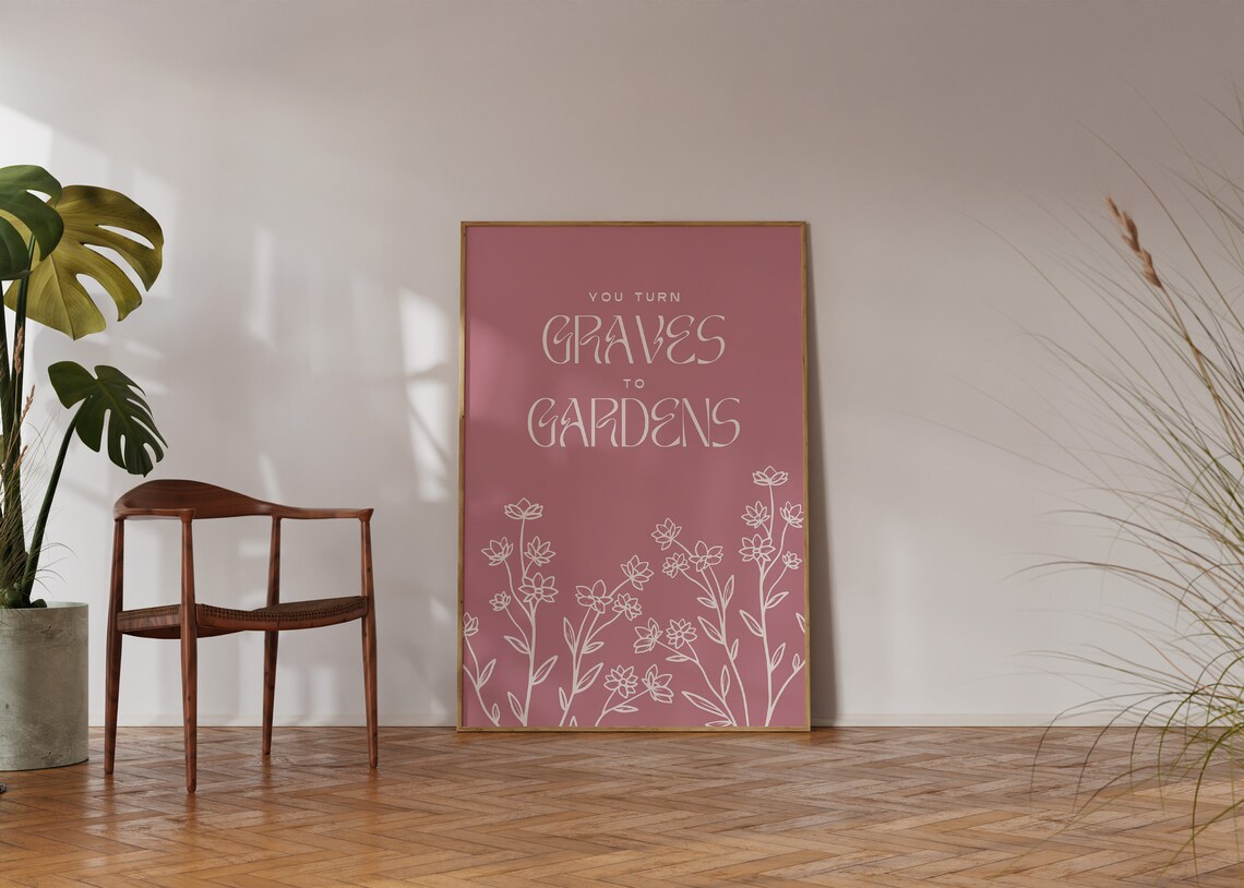You Turn Graves To Gardens Mauve Floral Christian Worship Poster - Image 4
