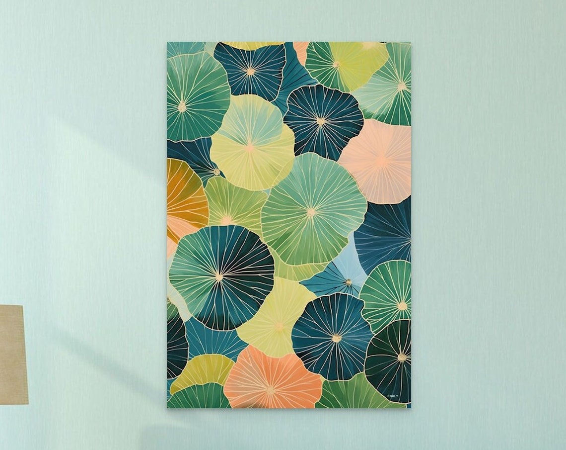 Water Lily Lotus Pads Pattern Botanical Illustration Wall Art