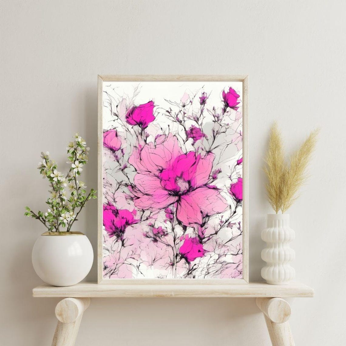 Pink Floral Watercolor Painting Delicate Blossom Botanical Art Poster