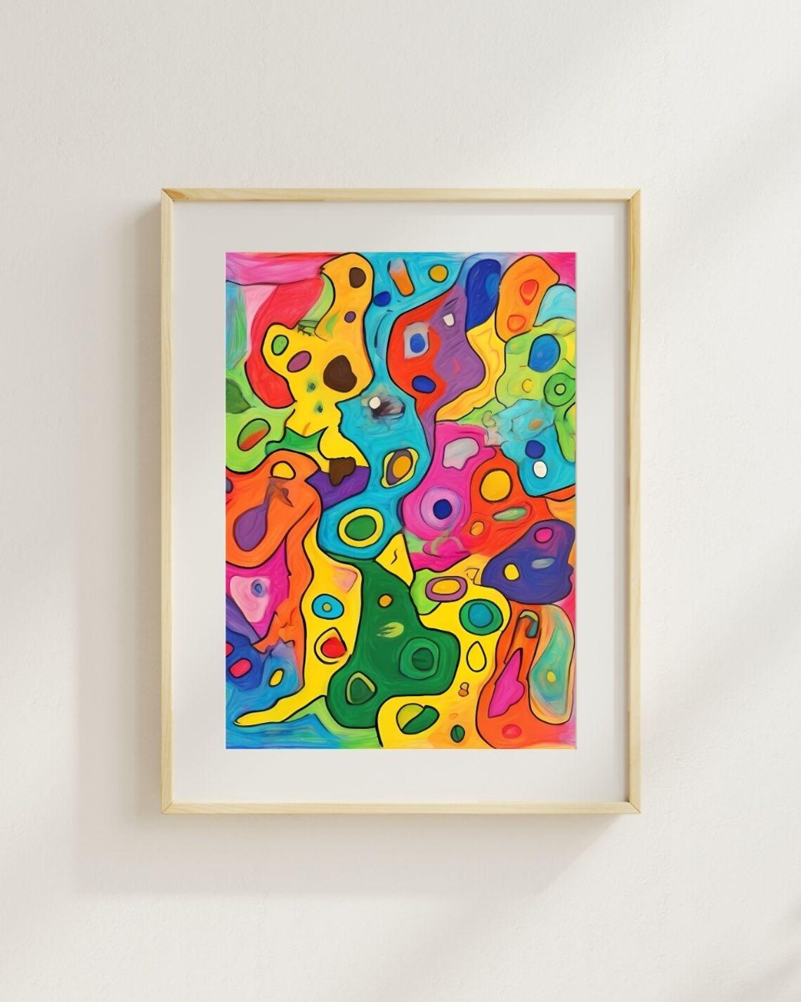 Bright Neon Abstract Organic Doodle Shapes Playful Modern Art Print