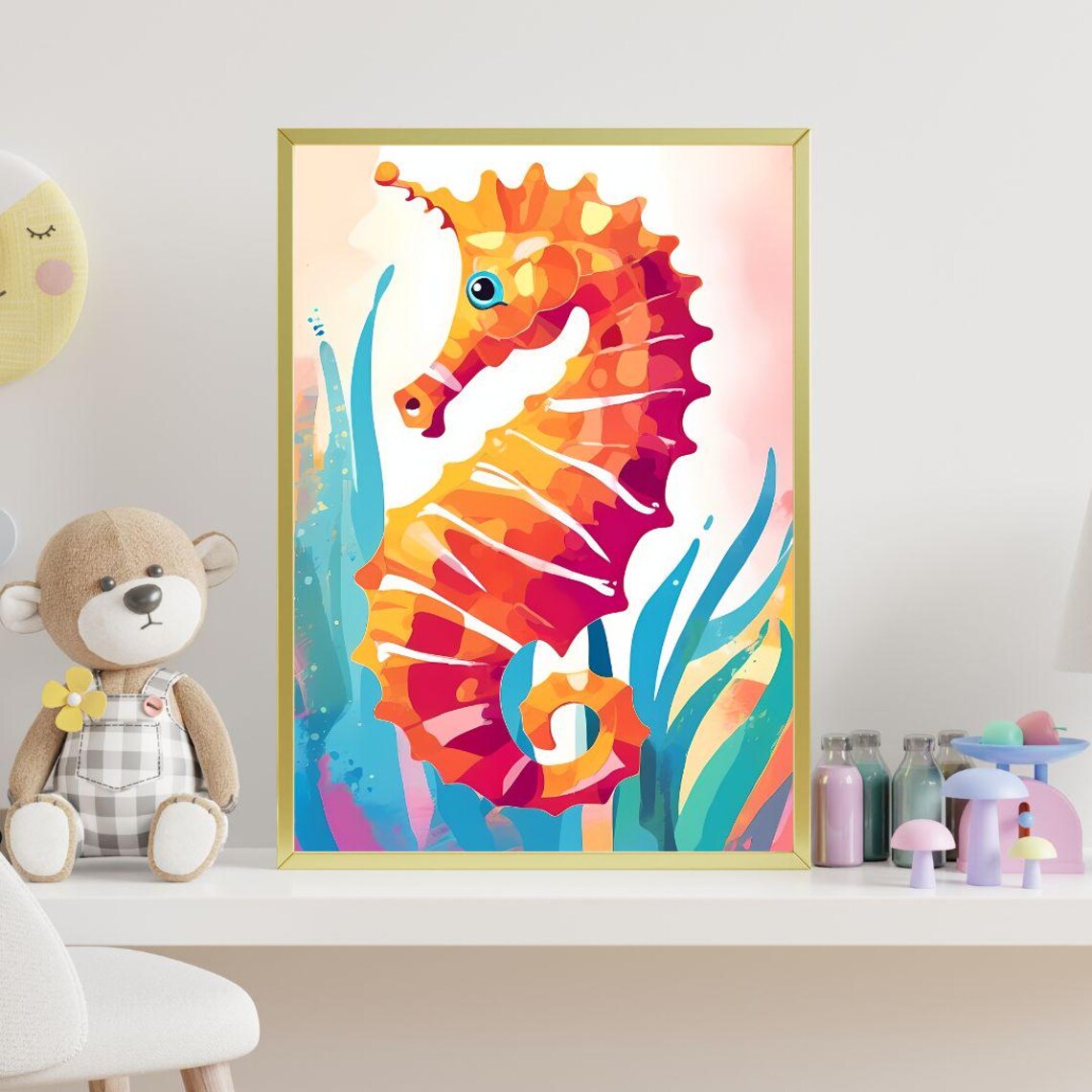Colorful Seahorse Kids Room Nursery Ocean Sea Life Cute Wall Art Print - Image 4