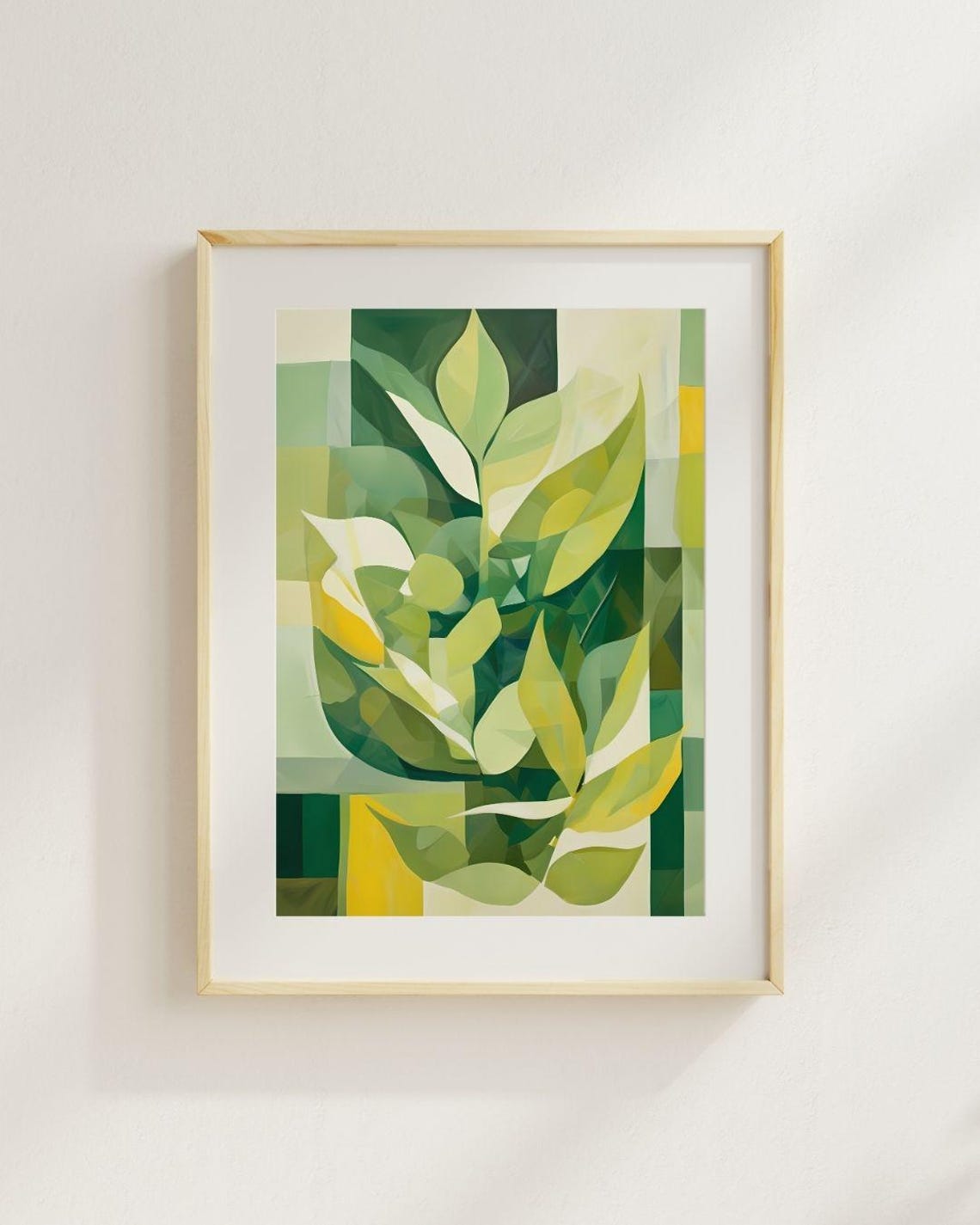 Green Geometric Botanical Leaves Overlapping Modern Art Print