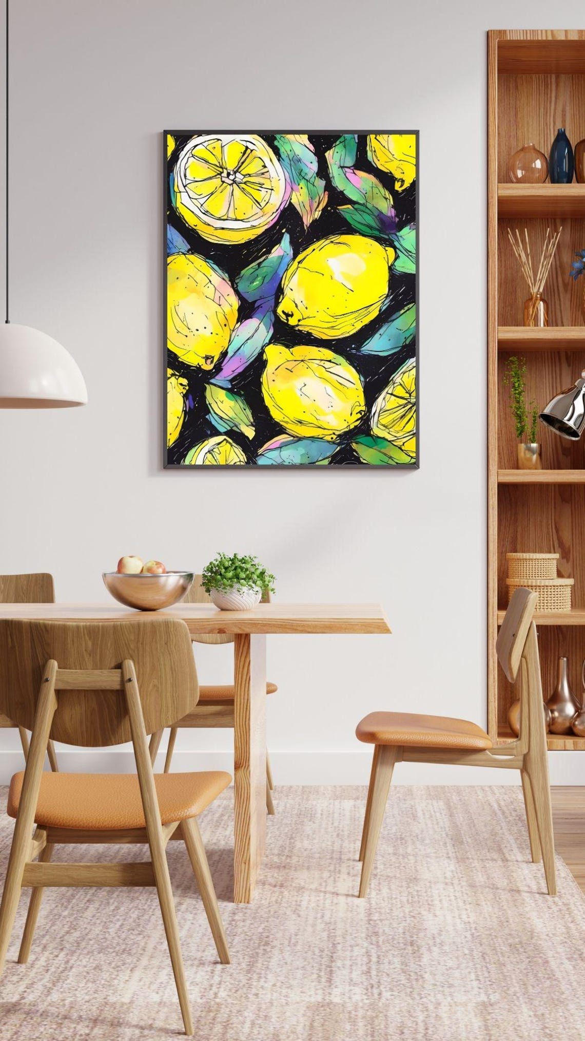Yellow Lemon Watercolor Sketch Black Background Bold Citrus Art Print - Image 4