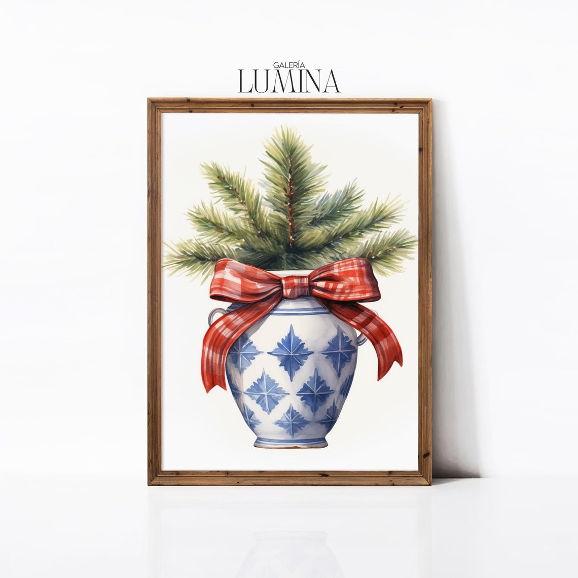 Christmas Pine Sprigs In Chinoiserie Jar With Red Tartan Bow Poster