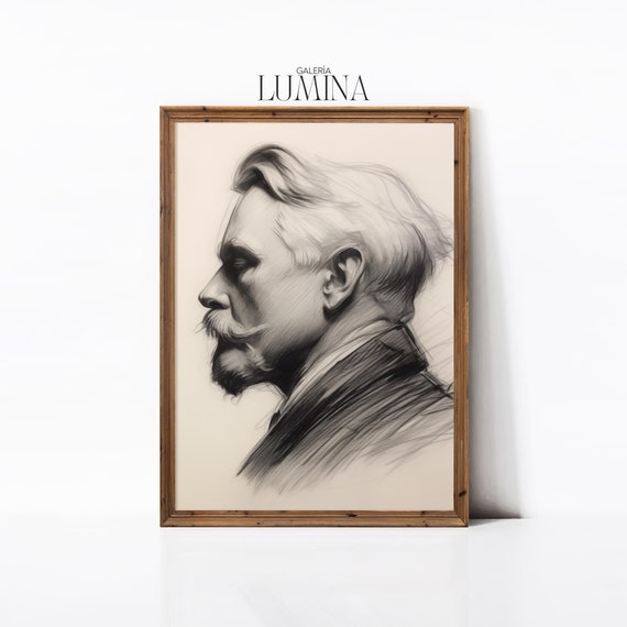 Man In Profile Charcoal Drawing Realistic And Classical Male Portrait Sketch Hand Drawn Figure Study Art Frame Tv Art 548