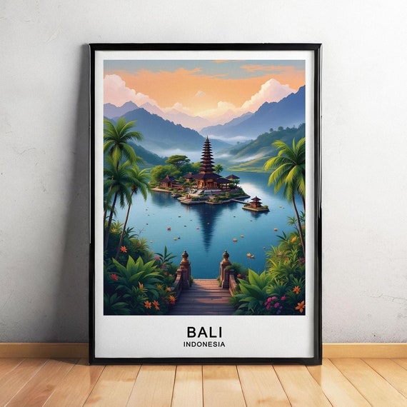 Bali Indonesia Travel Poster Lush Rice Terraces Temples Tropical Paradise Wall Art Gift Poster