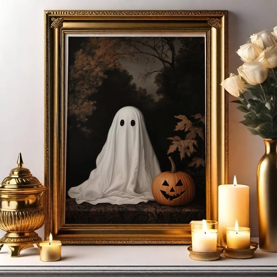 And Jack O Lanterns Halloween Wall Art Print Oil Paint Spooky Decorhaunted House Artfall Decorseasonal Decorsingle Poster