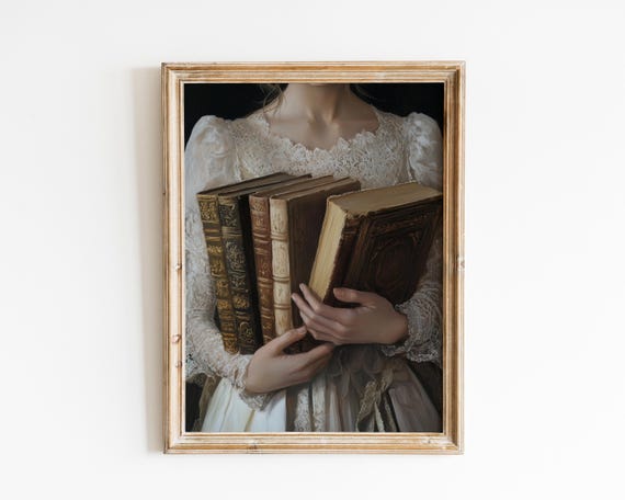 Victorian Woman With Book, Dark Academia Art Print