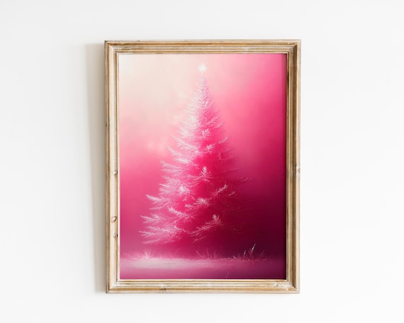 Pink Dreamy Christmas Tree Winter Wonderland Holiday Art Poster