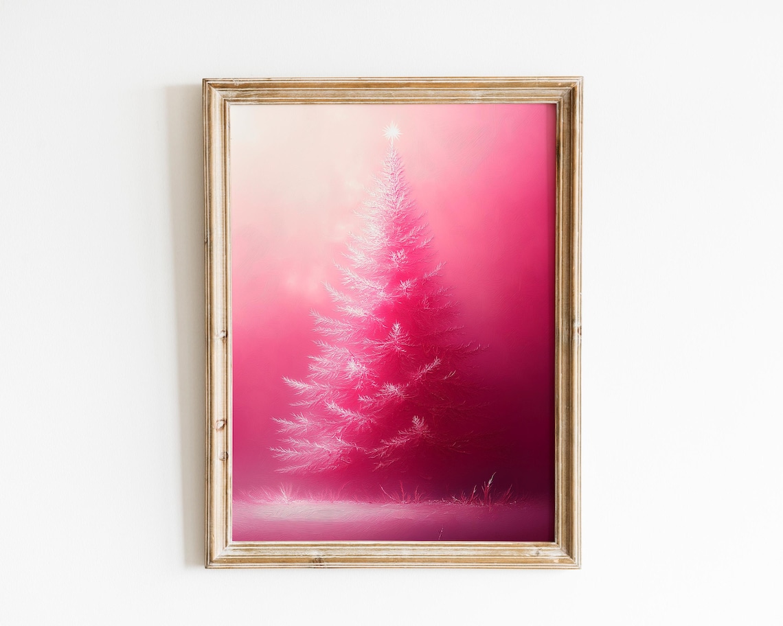 Pink Dreamy Christmas Tree Winter Wonderland Holiday Art Poster