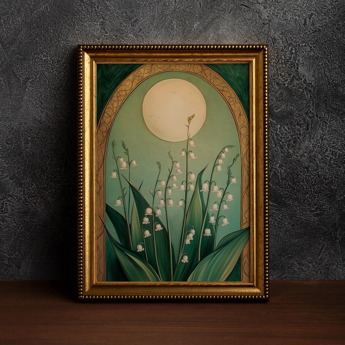 Lily Of The Valley And Moon Art Print, Art Nouveau