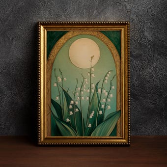 Lily Of The Valley And Moon Art Print, Art Nouveau