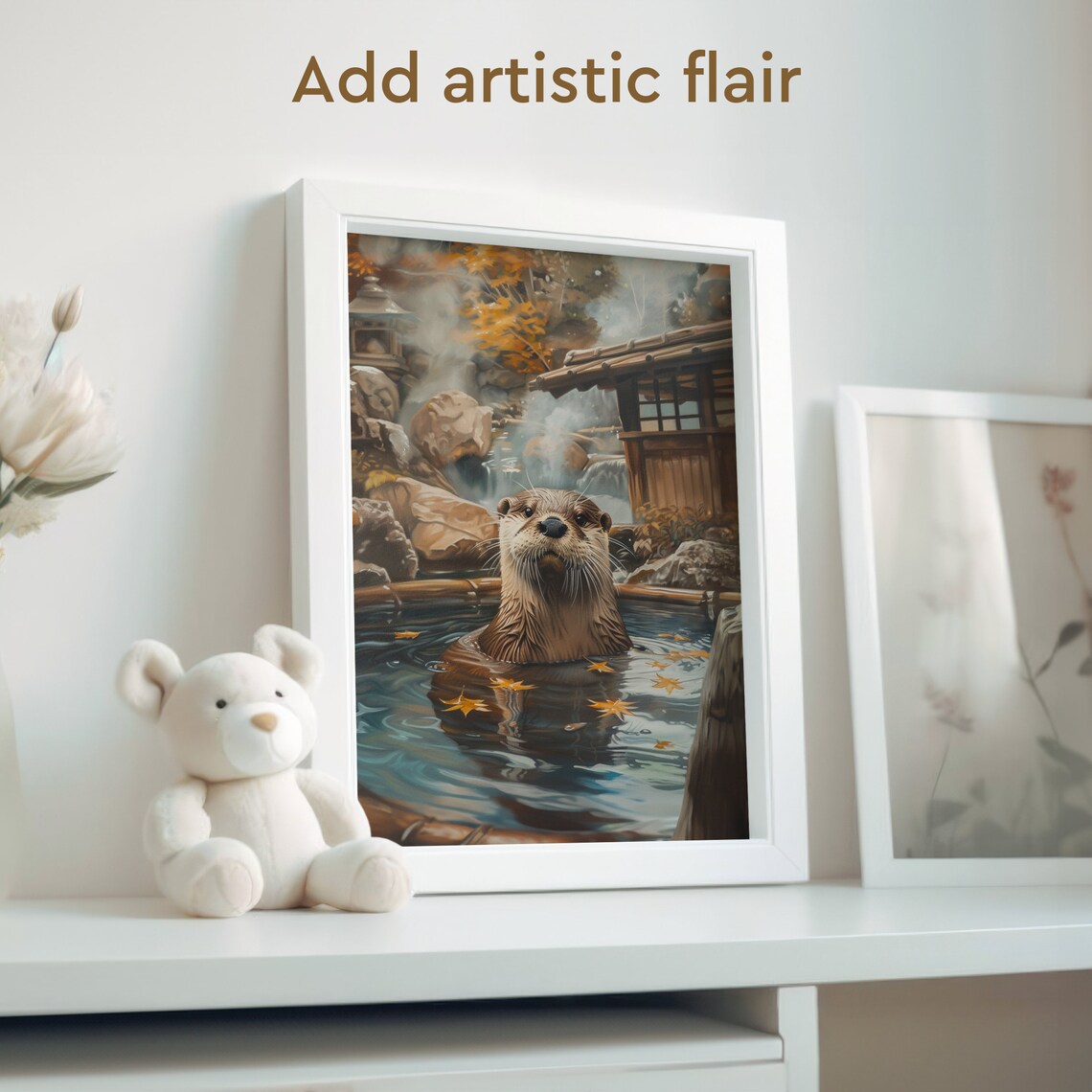 Japanese Hot Spring Otter, Funny Wildlife Art Print - Image 2